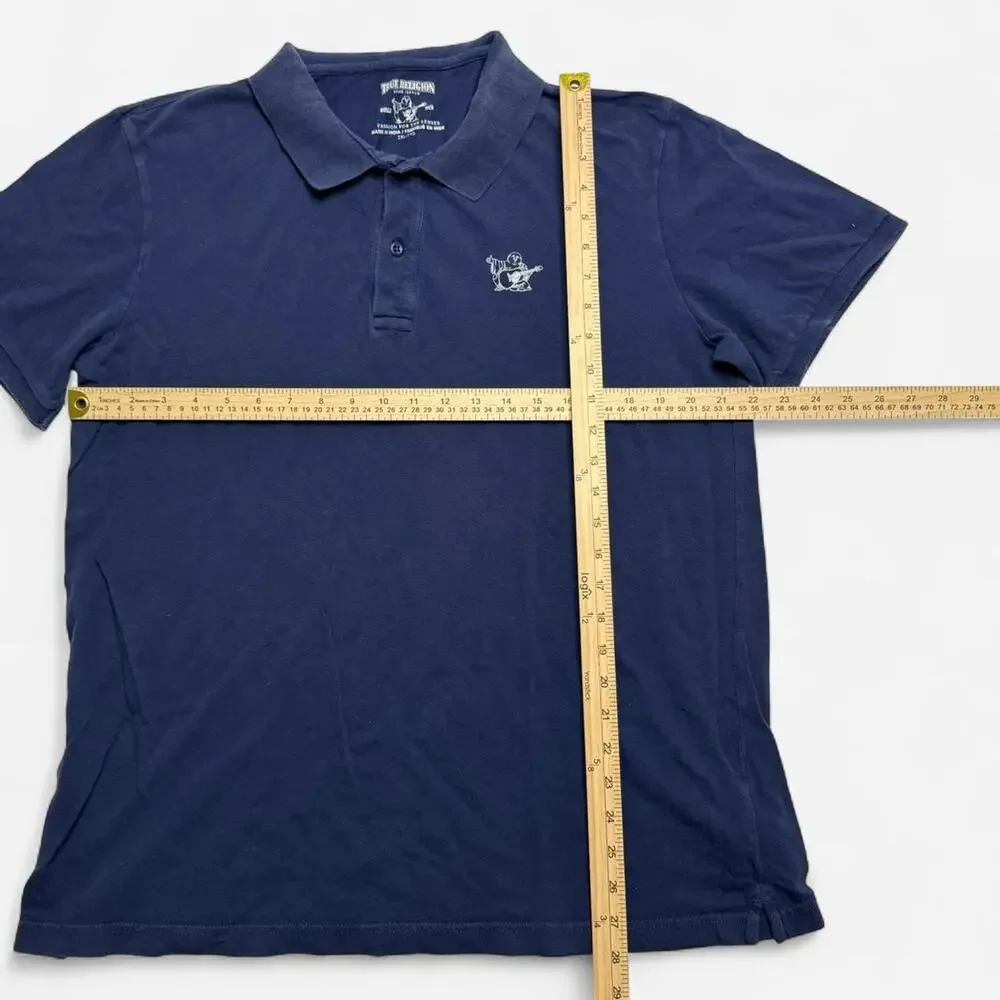 True Religion Navy Polo Shirt Big Buddha Logo Men’s 2XL